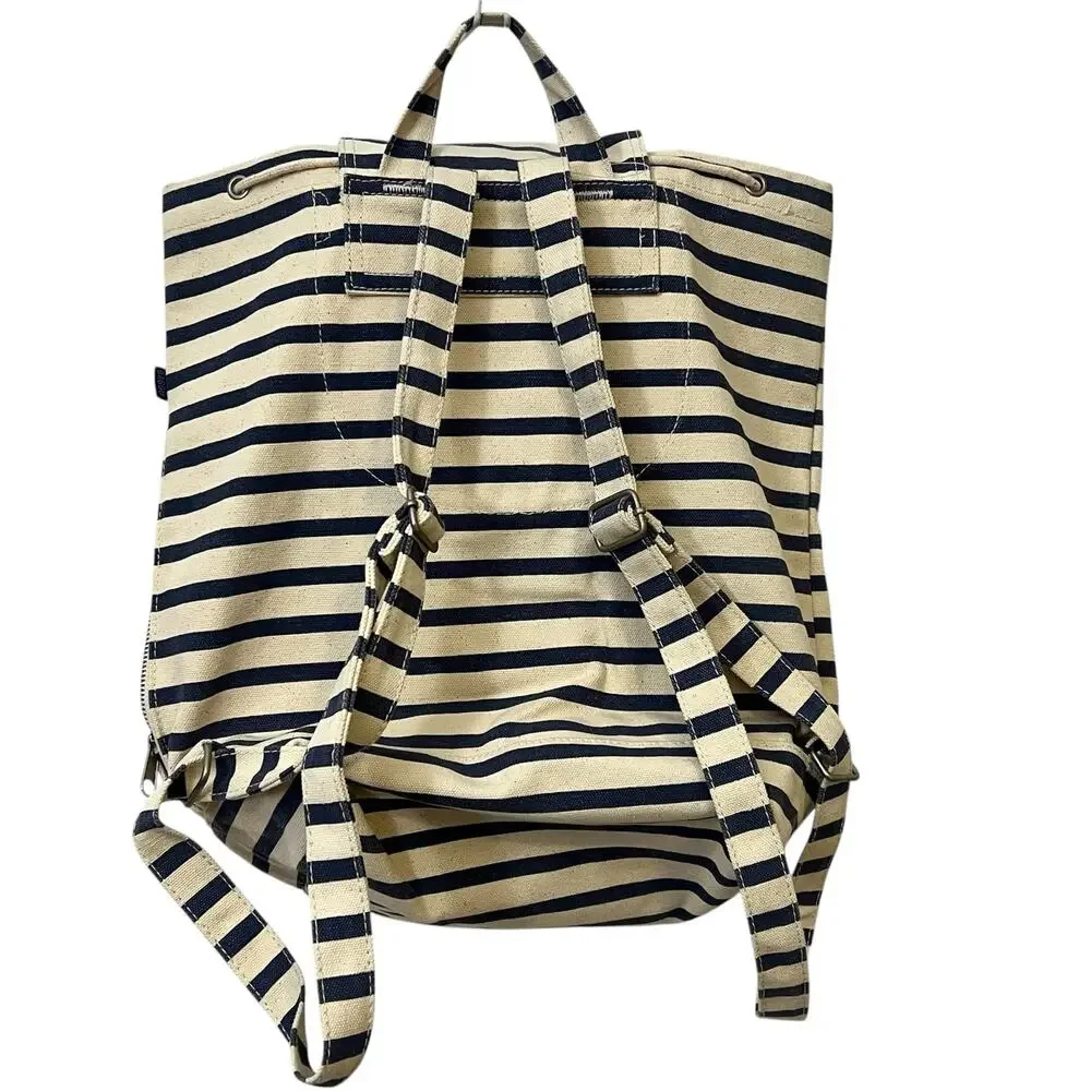 BAGGU Sailor Stripe Canvas Drawstring Backpack Black Cream Discontinued Large
